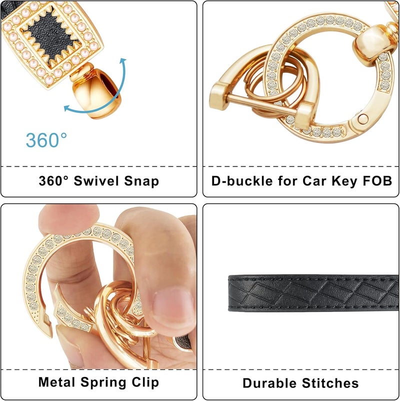 OHKYOOT Store Leather Wristlet Keychain,Wrist Keychain Car Key Chain with 5 Key Ring and Anti-Lost D Ring - Image 2